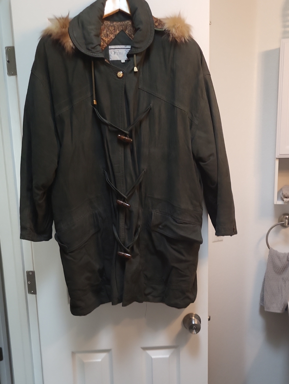 Suede Olive Faux-Fur Trim Toggle Stadium Style Jacket